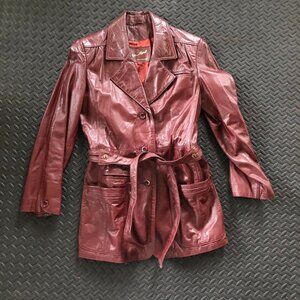 VINTAGE 70s ETIENNE AIGNER OXBLOOD LEATHER BELTED JACKET TAILORED COAT10
